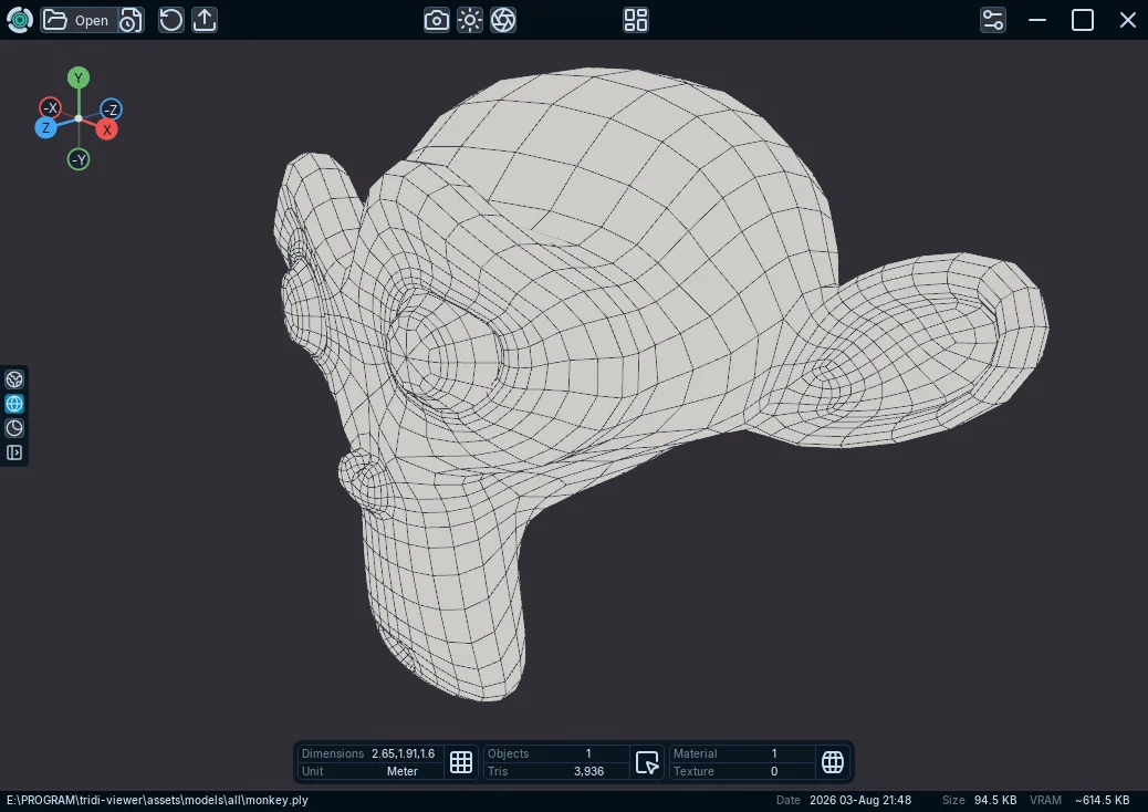 A model displayed with its preserved source topology in Tridi Viewer