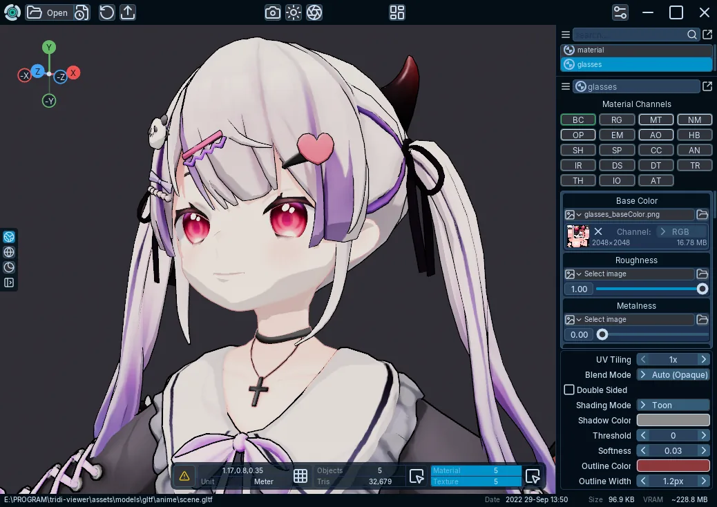 A toon material preview in Tridi Viewer