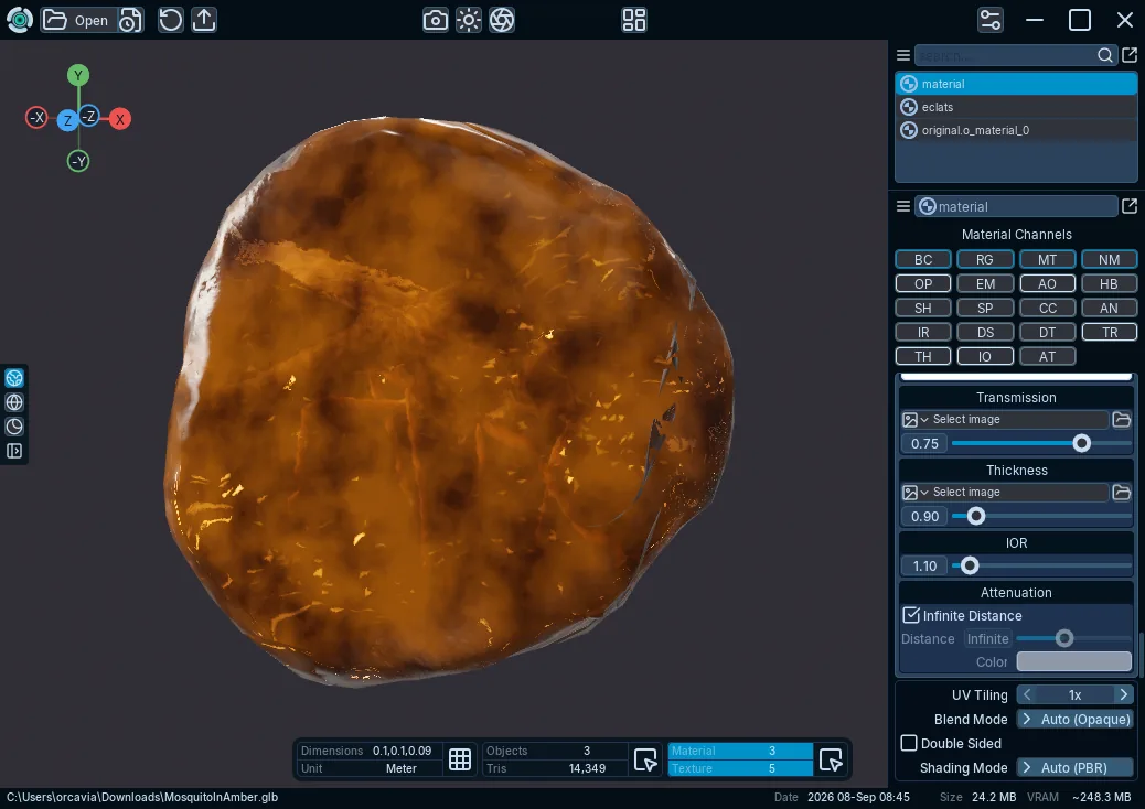 A volumetric material preview in Tridi Viewer